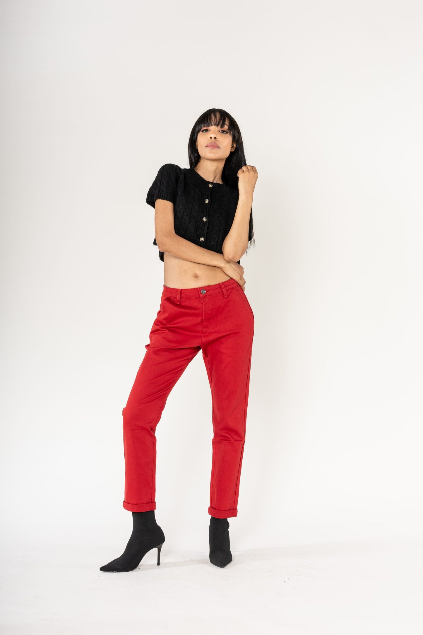 Wholesale High-Waisted Stretch Chino Pants Red