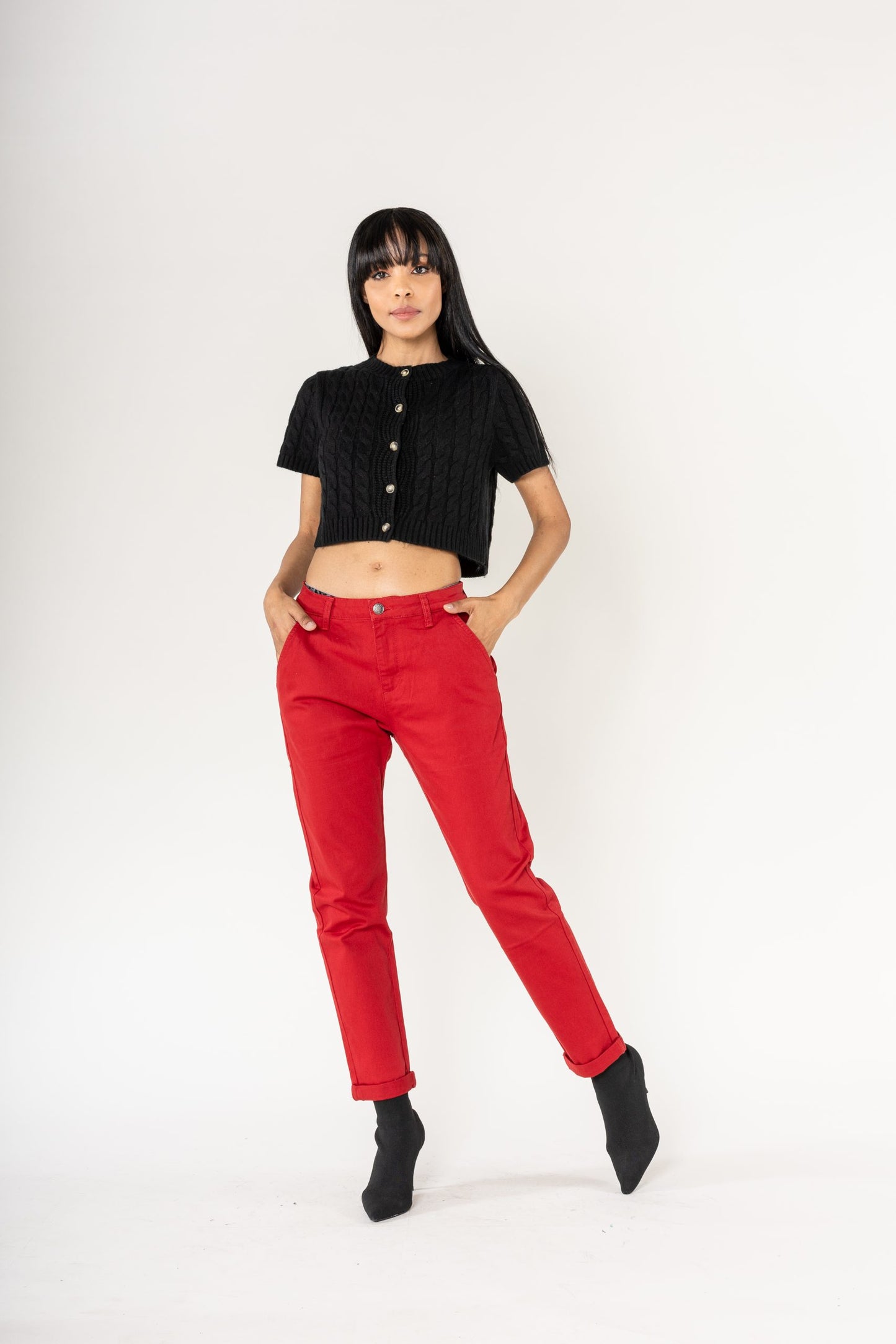 Wholesale High-Waisted Stretch Chino Pants Red