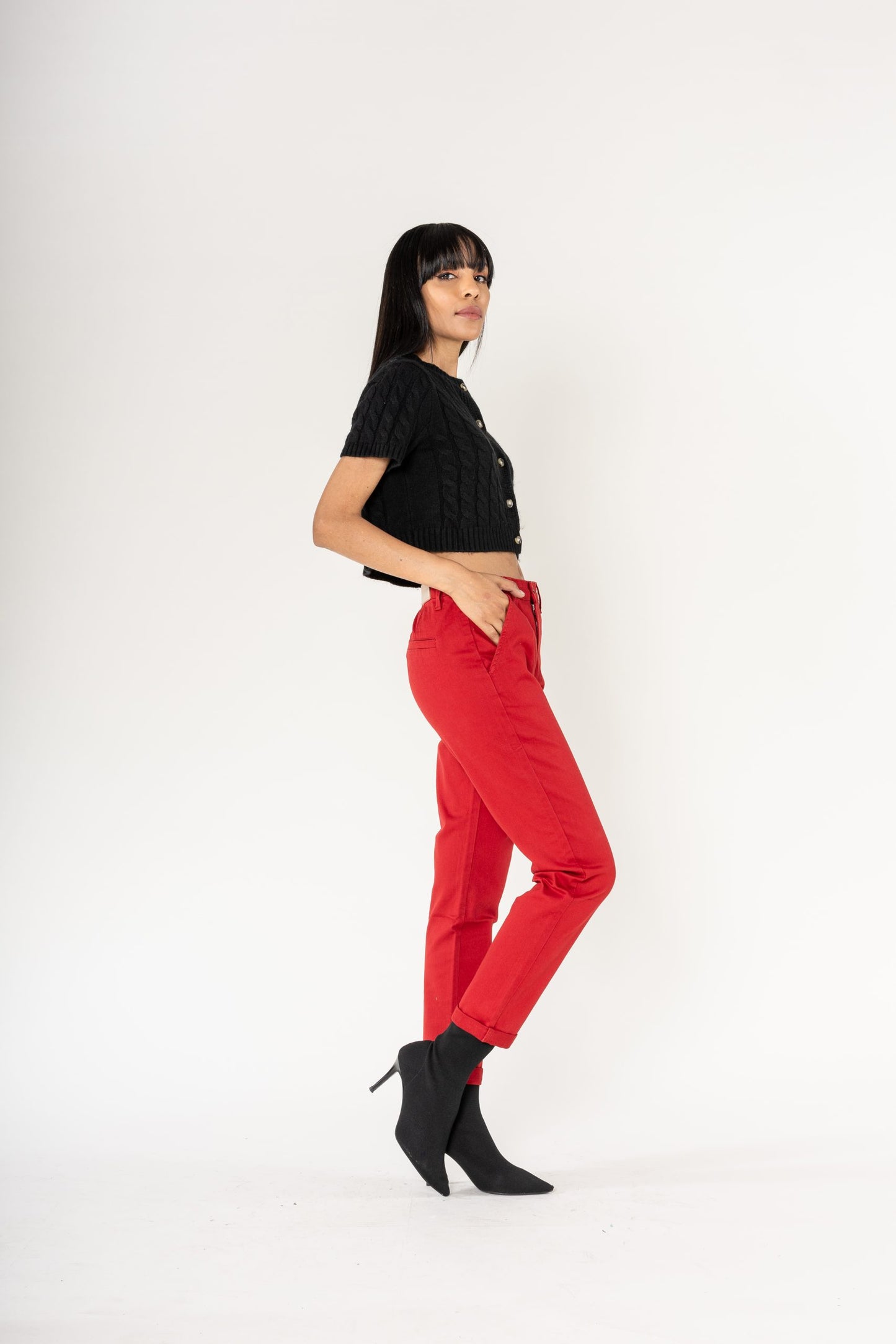 Wholesale High-Waisted Stretch Chino Pants Red