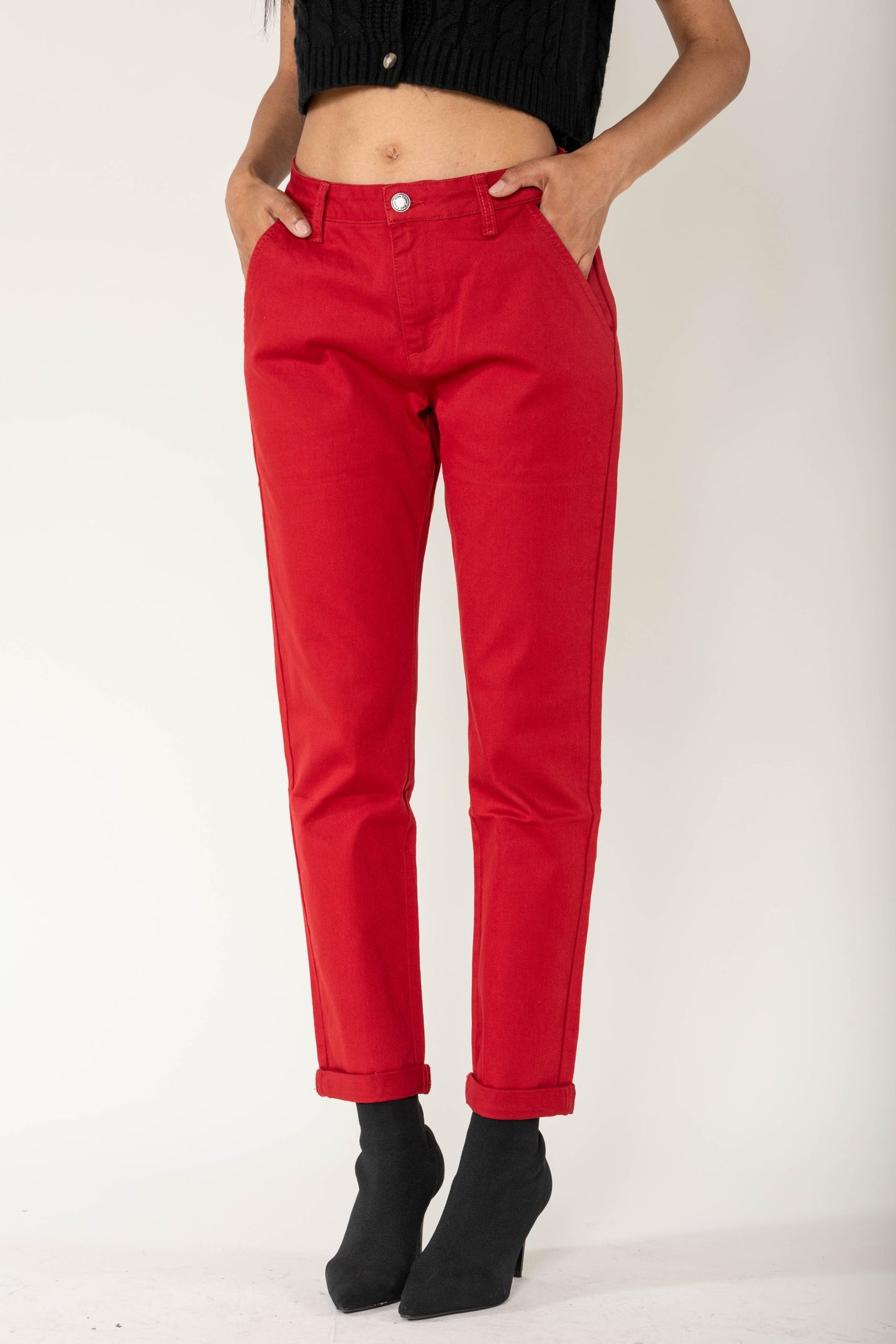 Wholesale High-Waisted Stretch Chino Pants Red