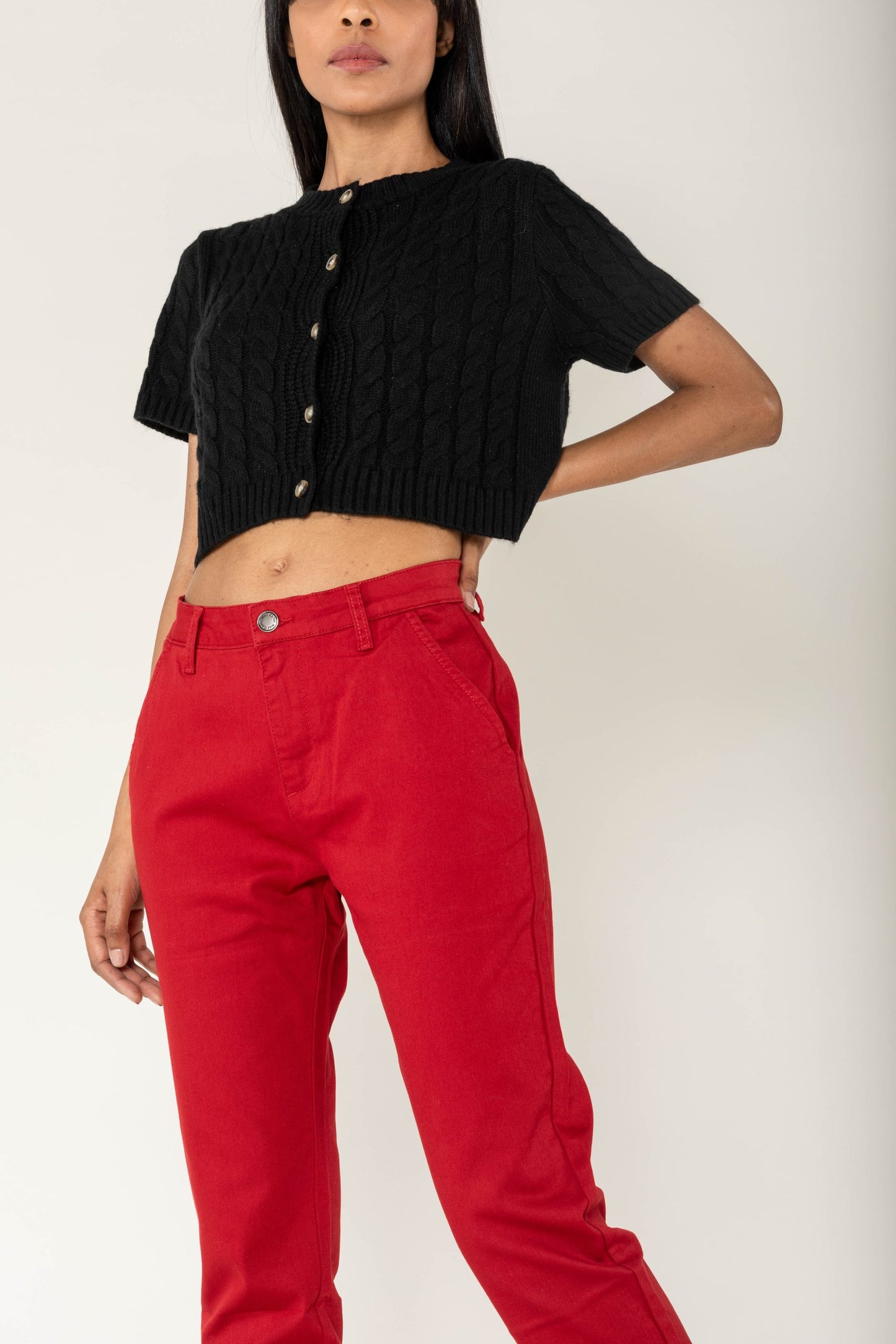 Wholesale High-Waisted Stretch Chino Pants Red