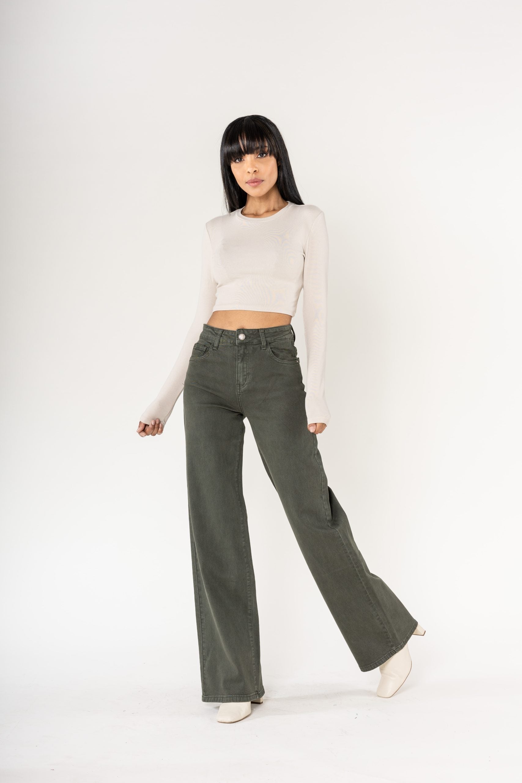 Khaki flare pants fashion