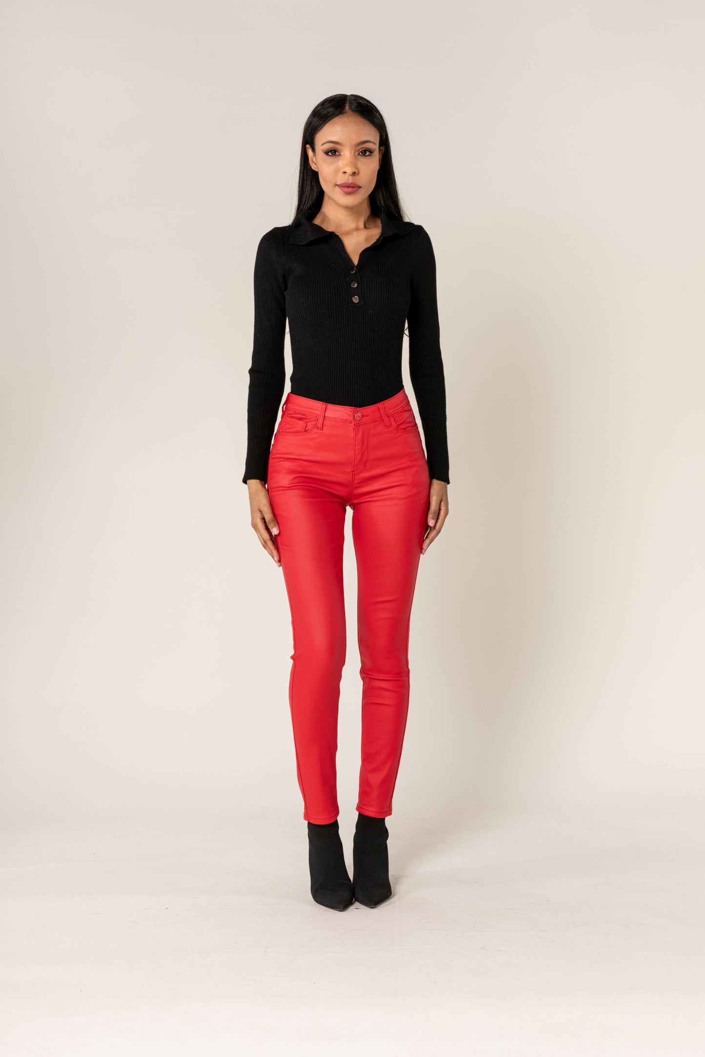 Wholesale Push Up Oiled Pants Red