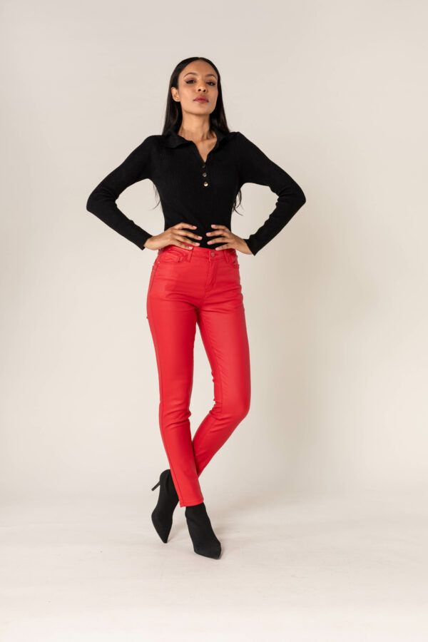 Wholesale Push Up Oiled Pants Red