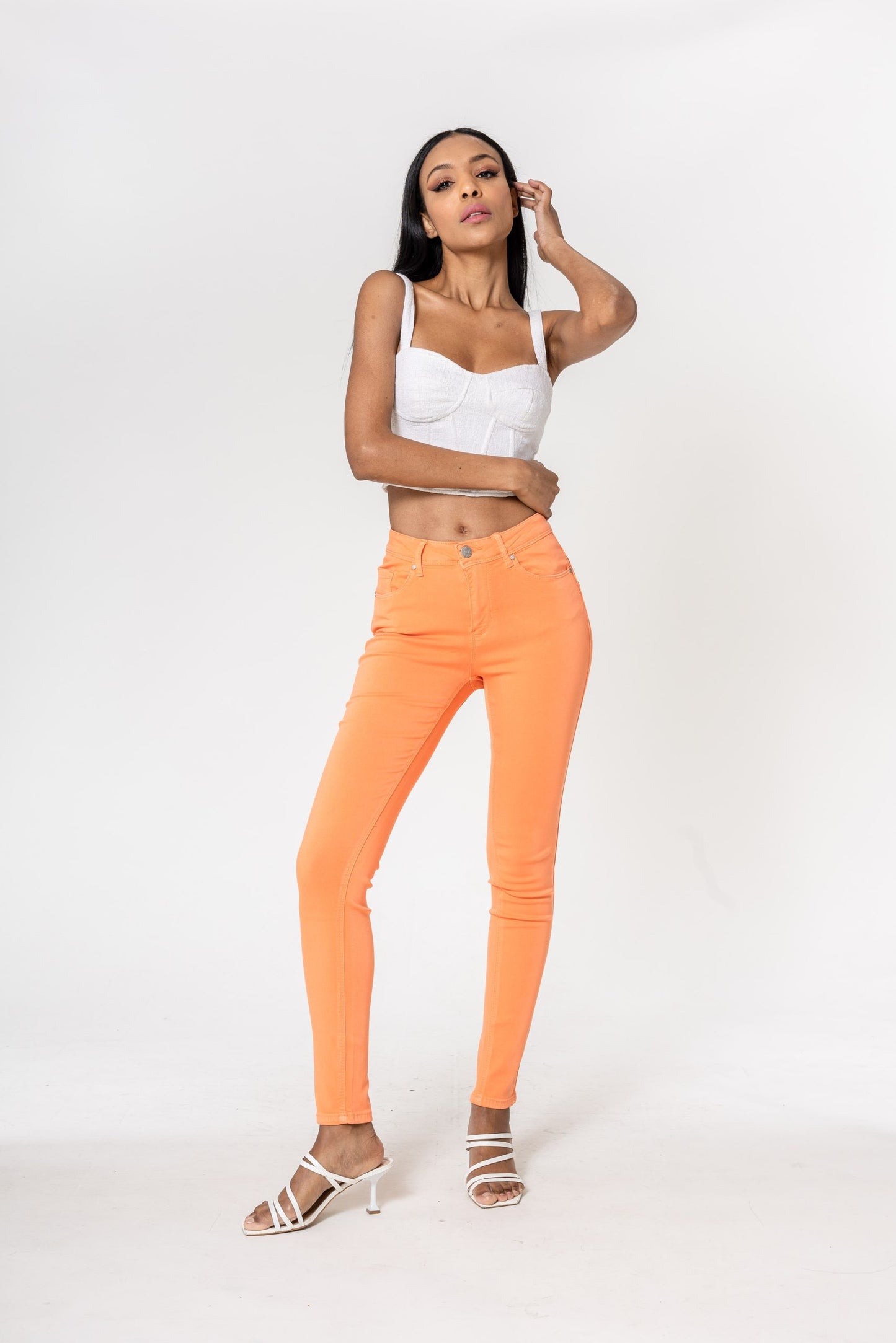Wholesale Push-up slim jeans color orange