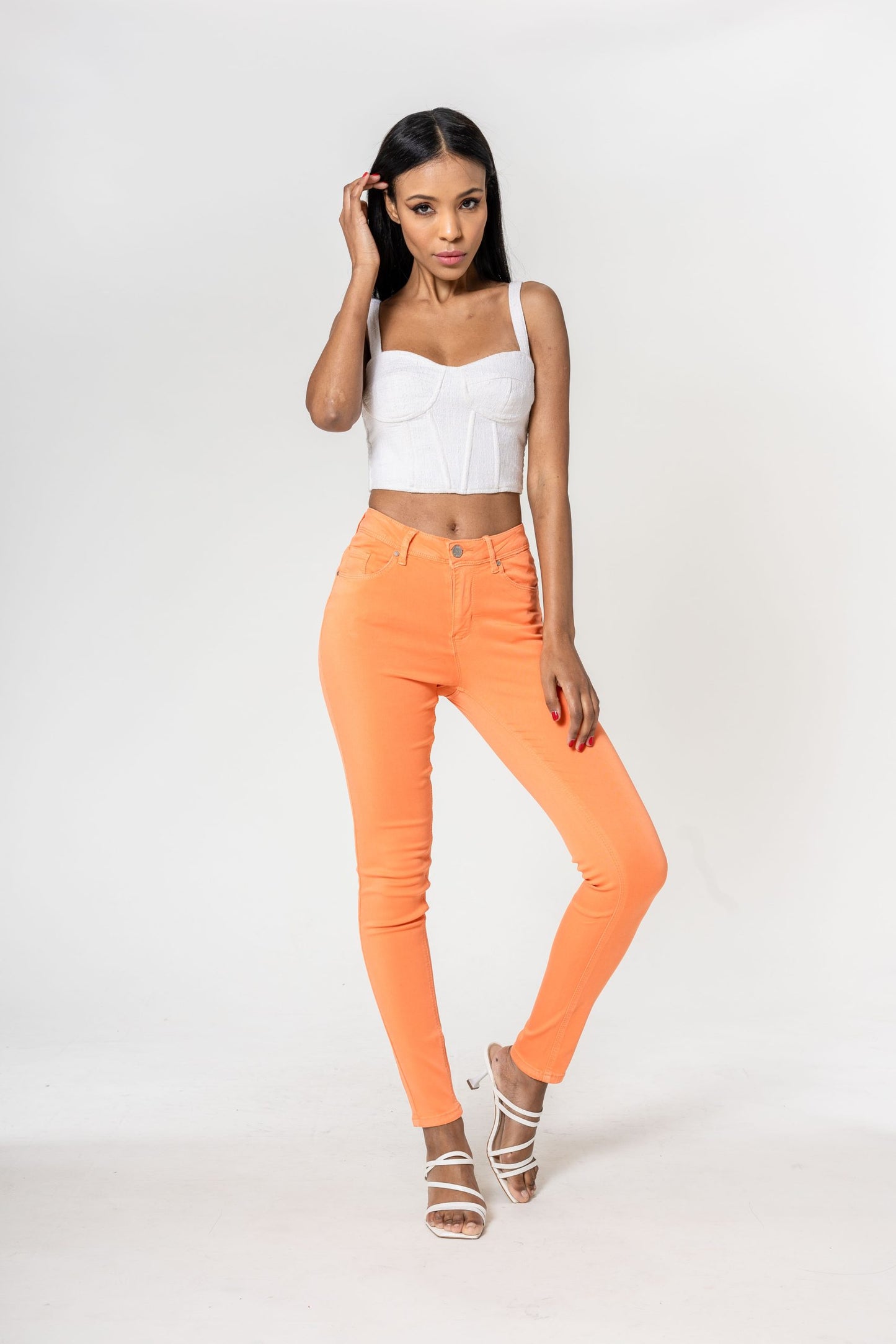 Wholesale Push-up slim jeans color orange