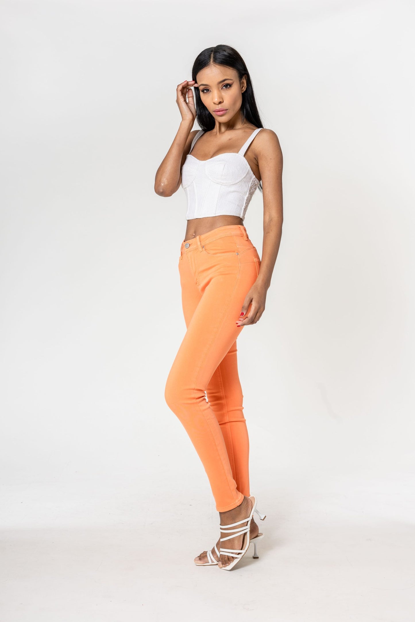 Wholesale Push-up slim jeans color orange