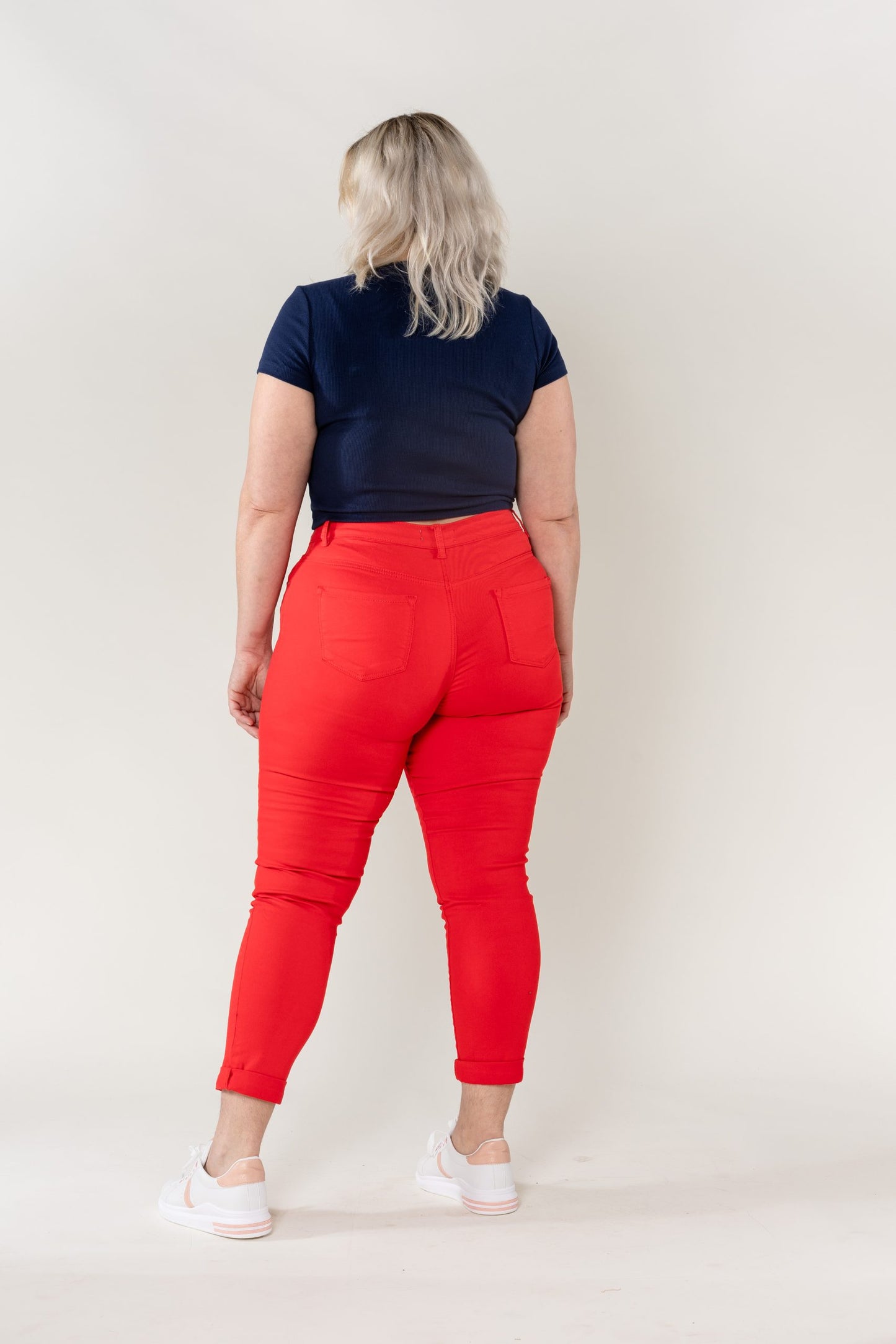 Wholesale Red High Waist Plus Size Slim Jeans