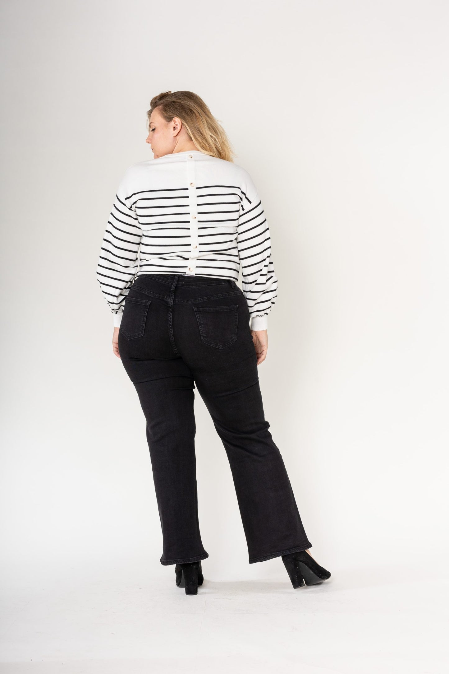 Wholesale High Waisted Stretch Flared Jeans Black
