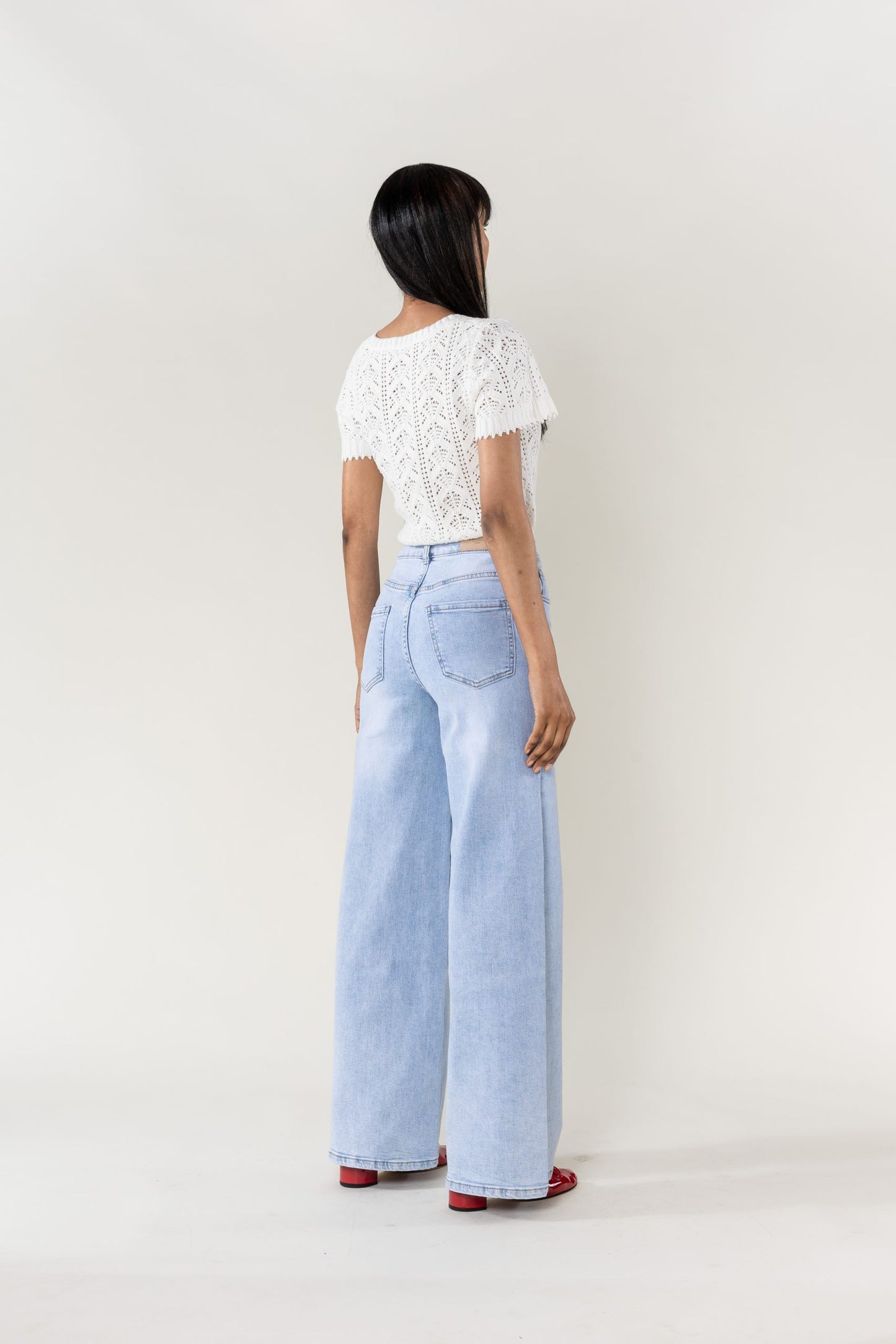 Wholesale High Waist Wide Leg Flare Jeans light blue