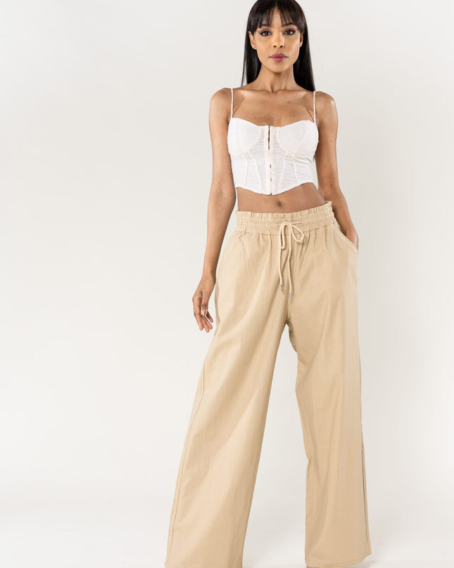 Wholesale Wide Linen Style Pants Sand