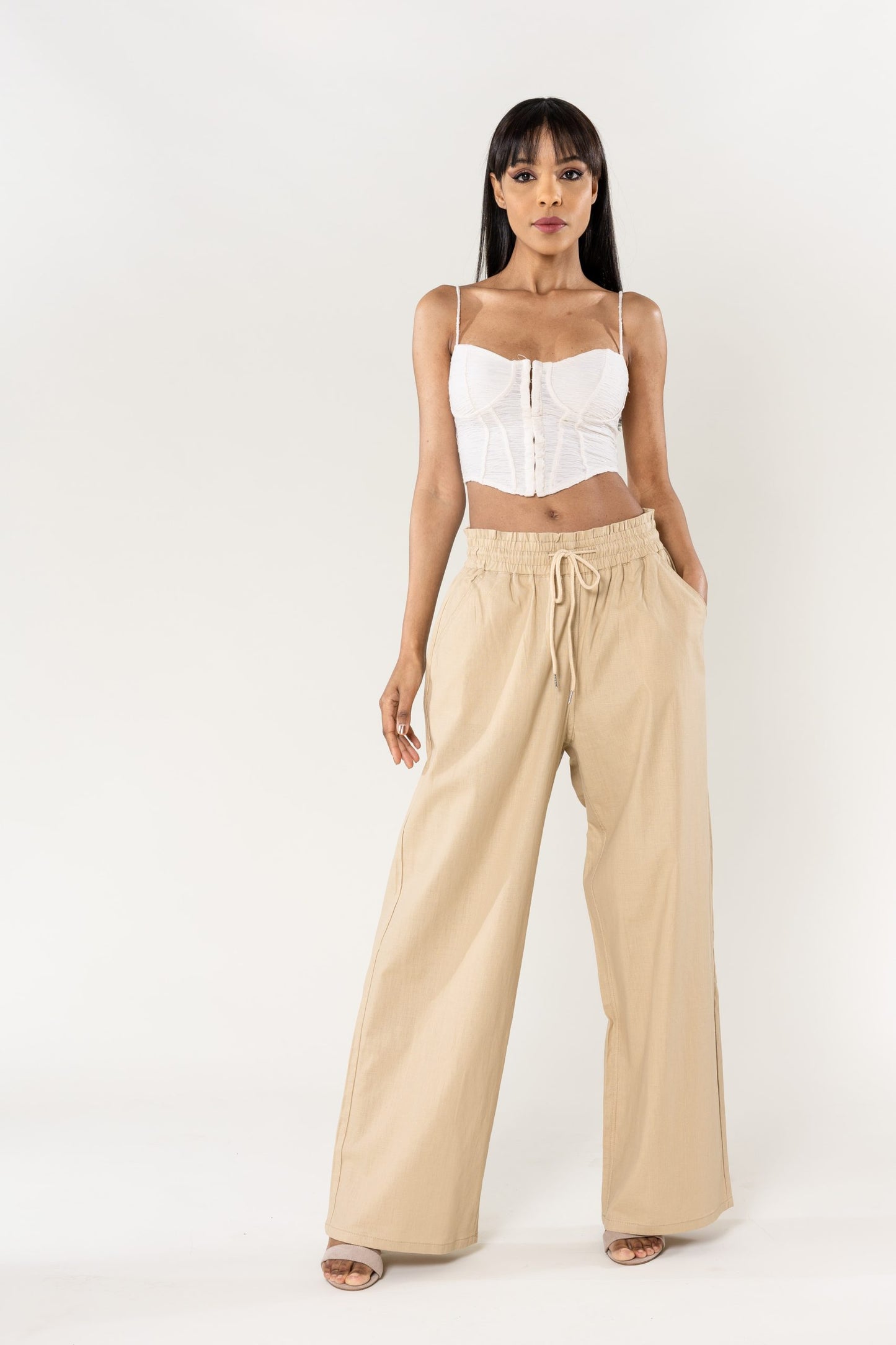 Wholesale Wide Linen Style Pants Sand