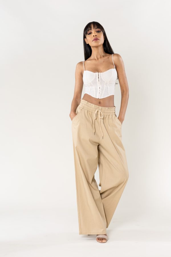 Wholesale Wide Linen Style Pants Sand