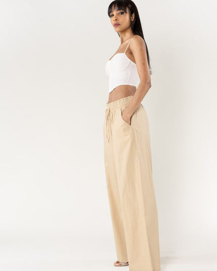 Wholesale Wide Linen Style Pants Sand