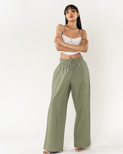 Wholesale Wide Linen Style Pants Khaki