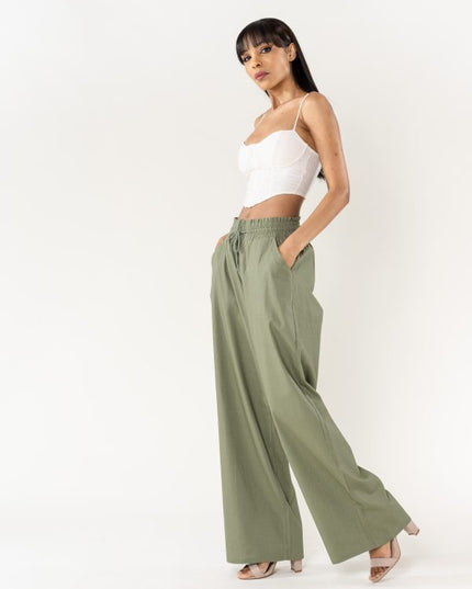 Wholesale Wide Linen Style Pants Khaki
