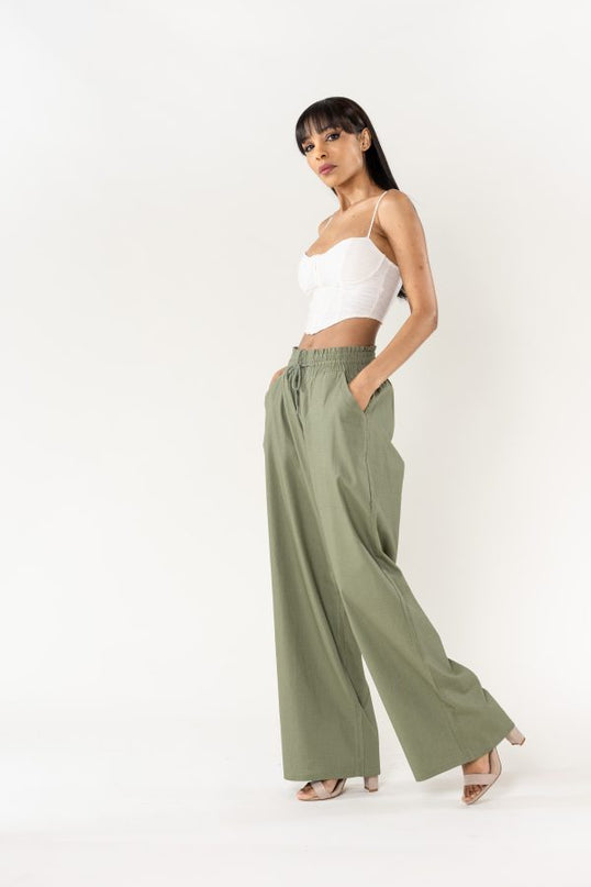 Wholesale Wide Linen Style Pants Khaki