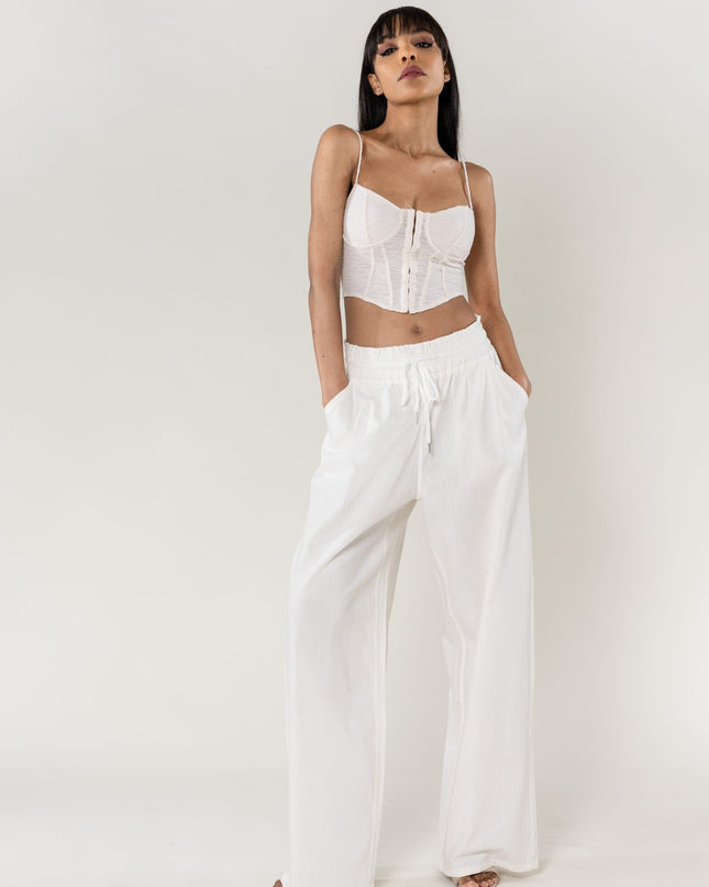 Wholesale Wide Linen Style White Pants