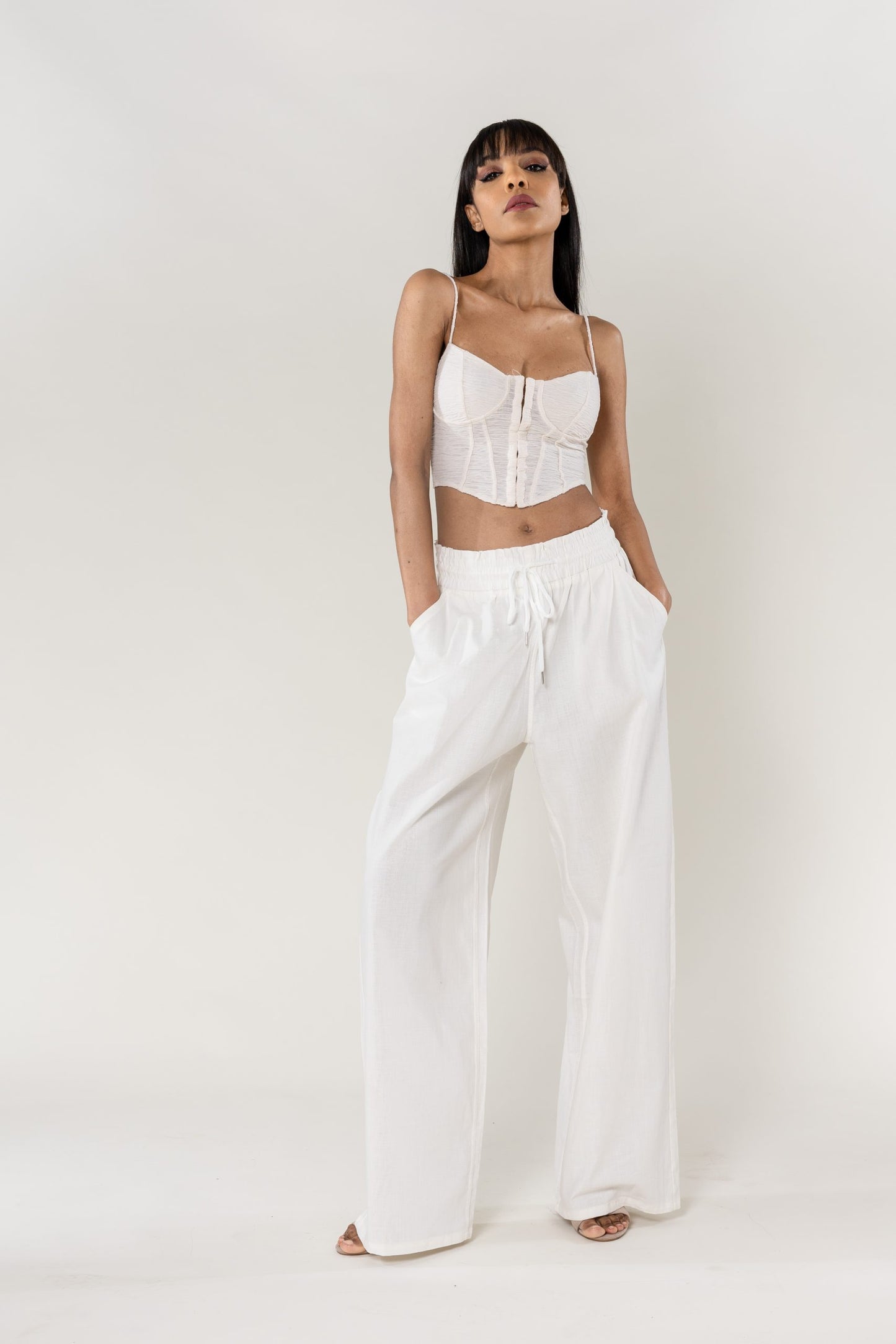 Wholesale Wide Linen Style White Pants