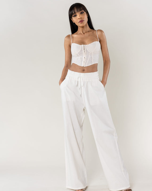 Wholesale Wide Linen Style Pants White