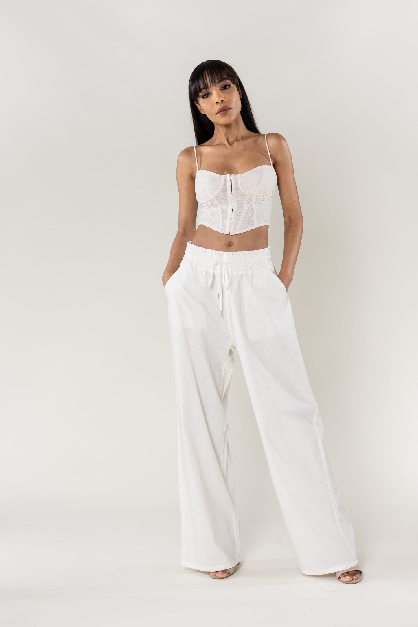 Wholesale Wide Linen Style White Pants