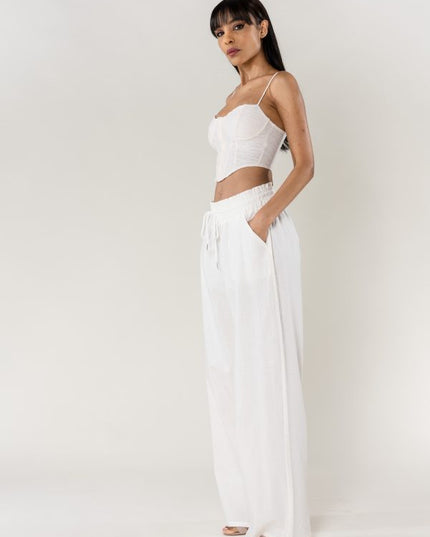 Wholesale Wide Linen Style Pants White
