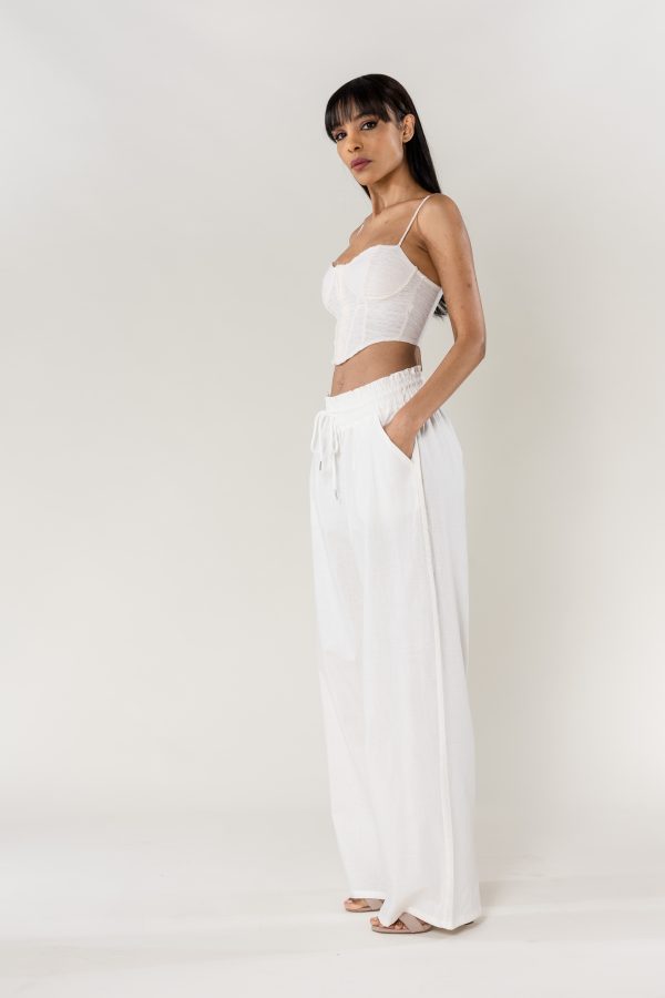 Wholesale Wide Linen Style White Pants