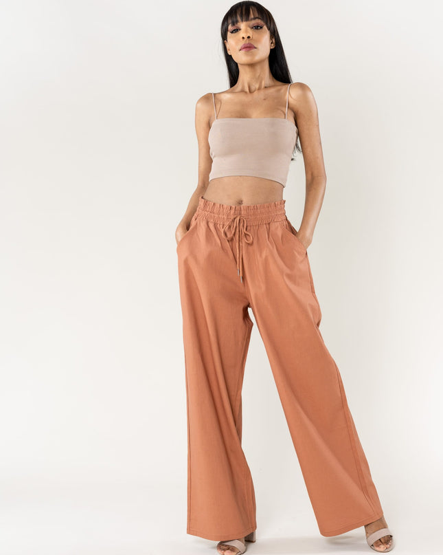 Wholesale Wide Linen Style Pants Terracotta