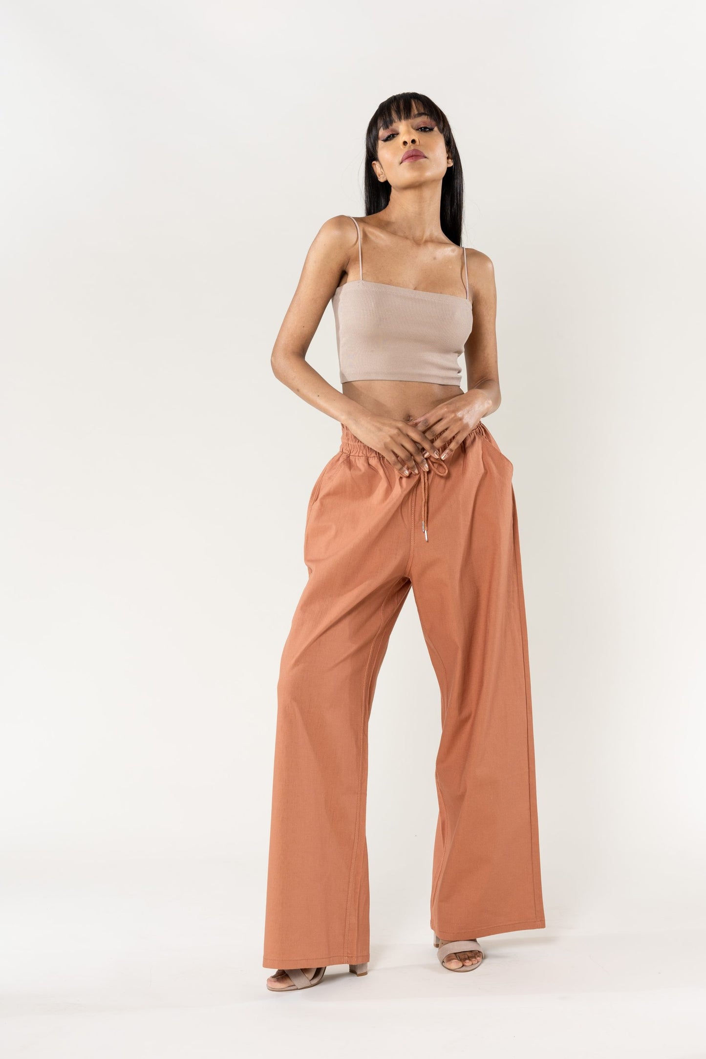 Wholesale Wide Linen Style Pants Terracotta