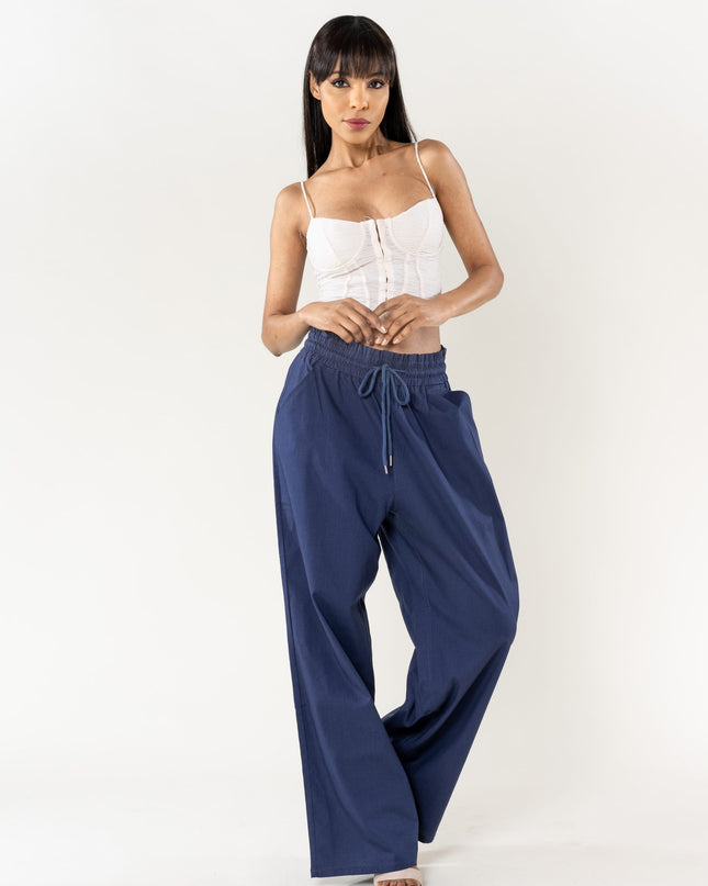 Wholesale Wide Linen Style Pants Navy