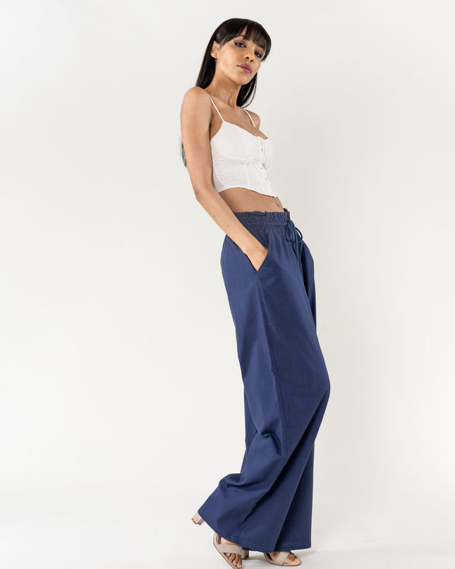Wholesale Wide Linen Style Pants Navy