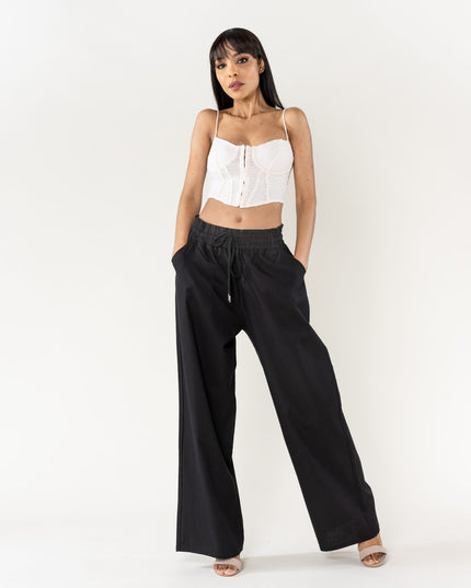 Wholesale Wide Linen Style Pants Black