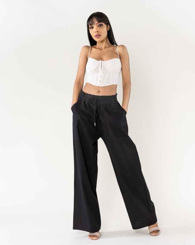 Wholesale Wide Linen Style Pants Black