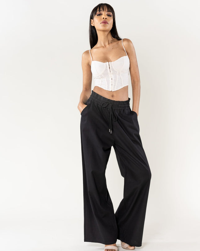Wholesale Wide Linen Style Pants Black