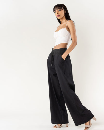 Wholesale Wide Linen Style Pants Black
