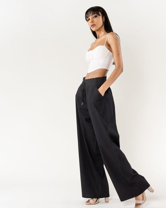 Wholesale Wide Linen Style Pants Black