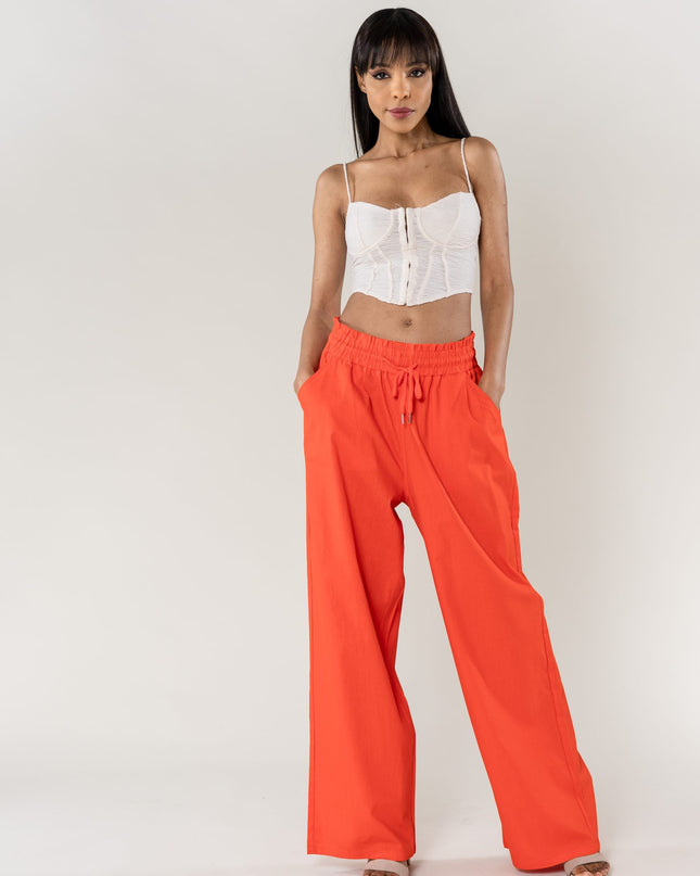 Wholesale Wide Linen Style Pants Orange