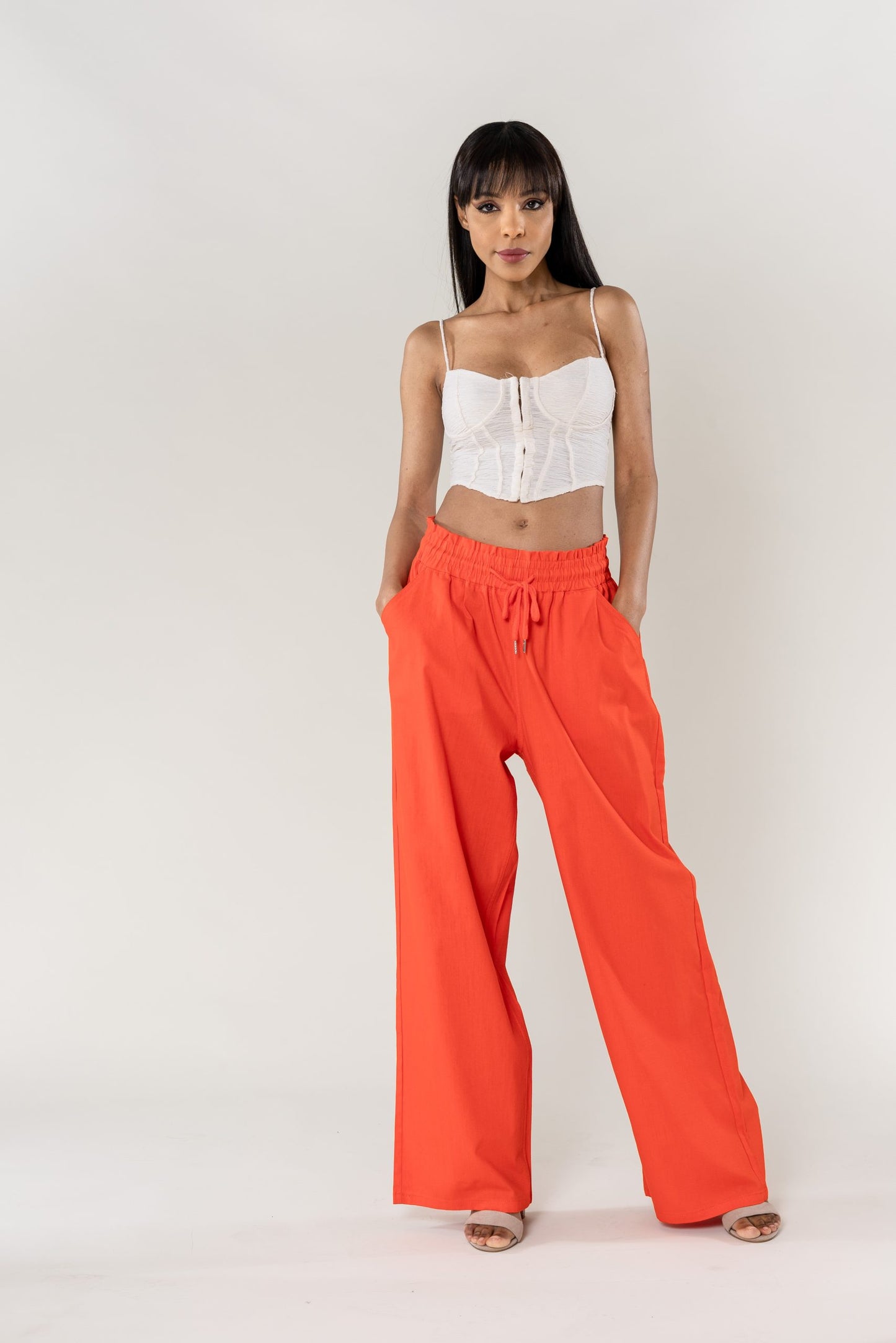 Wholesale Wide Linen Style Pants Orange