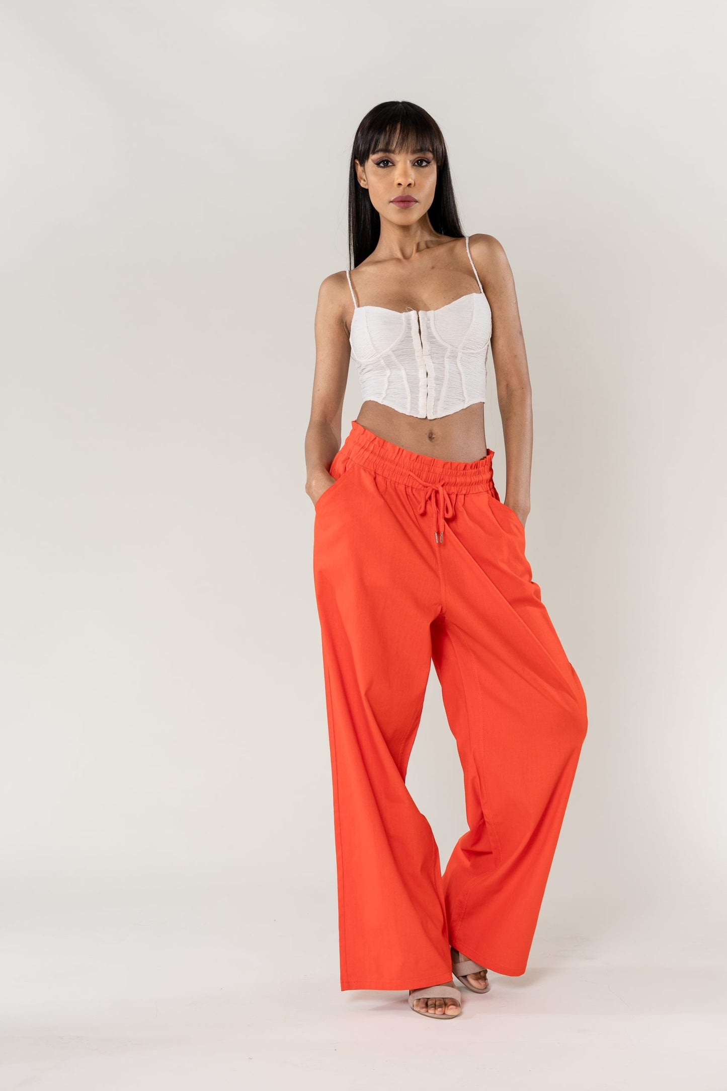 Wholesale Wide Linen Style Pants Orange