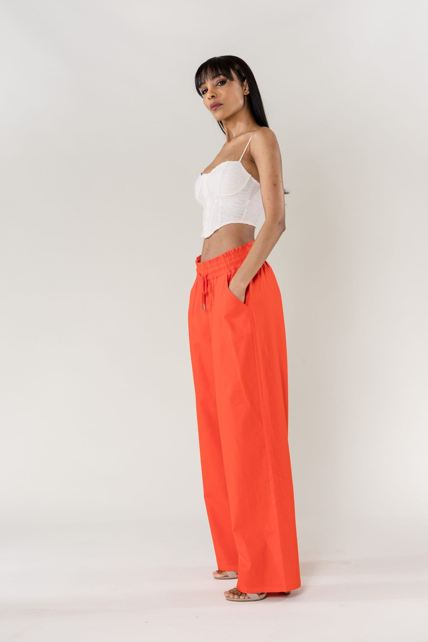 Wholesale Wide Linen Style Pants Orange