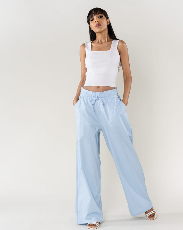 Wholesale Wide Linen Style Pants Sky Blue