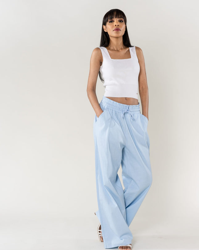 Wholesale Wide Linen Style Pants Sky Blue