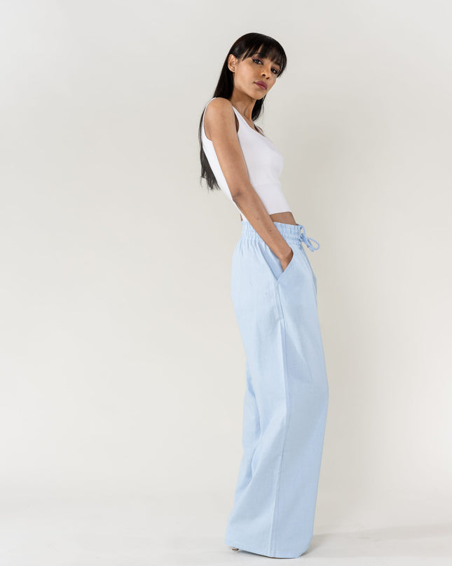 Wholesale Wide Linen Style Pants Sky Blue