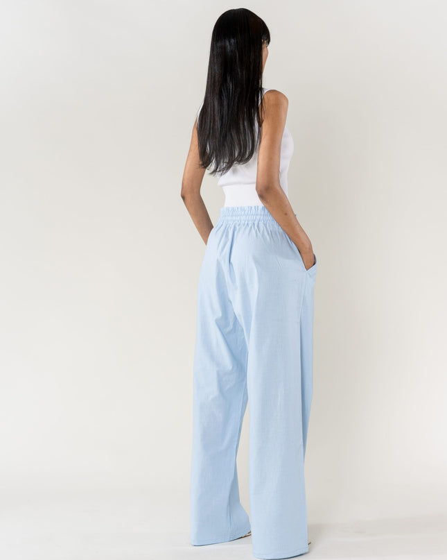 Wholesale Wide Linen Style Pants Sky Blue