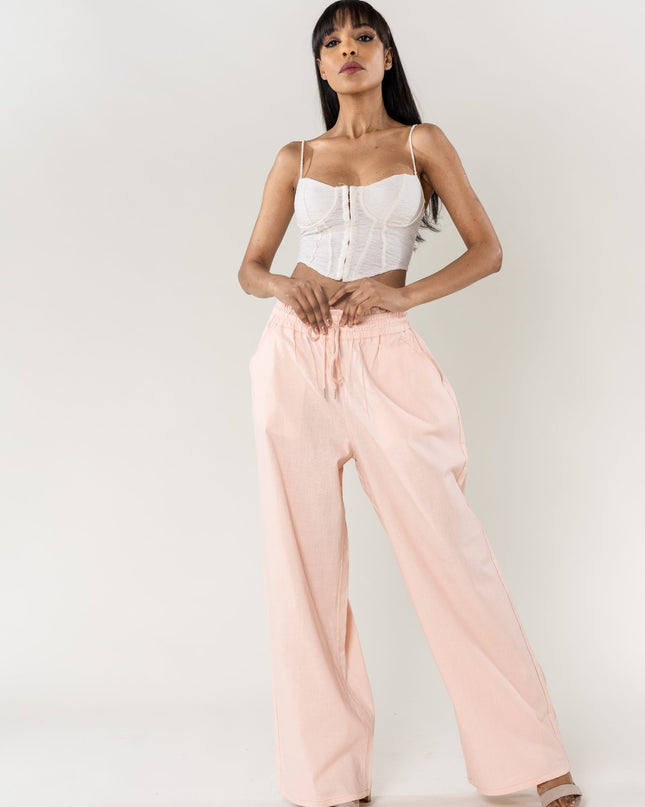 Wholesale Wide Linen Style Pants Baby Pink