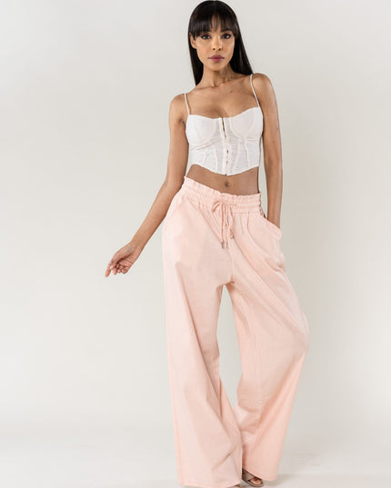 Wholesale Wide Linen Style Pants Baby Pink