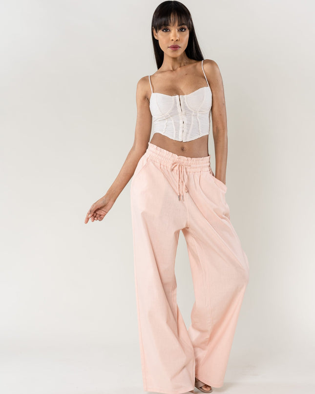 Wholesale Wide Linen Style Pants Baby Pink