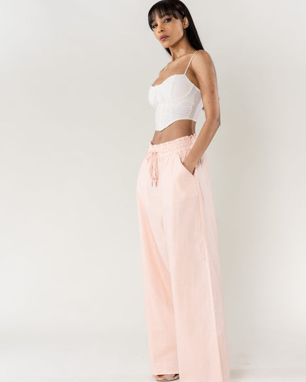 Wholesale Wide Linen Style Pants Baby Pink