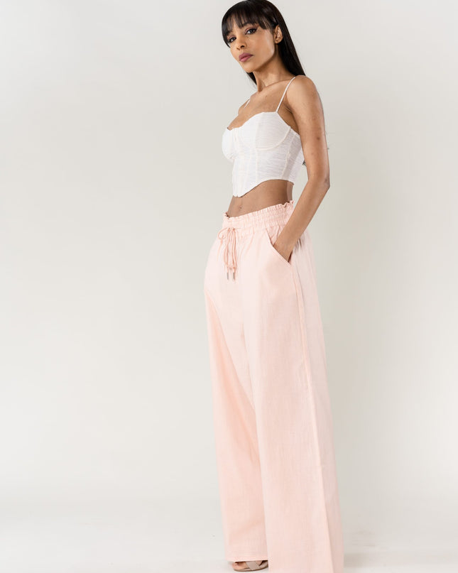 Wholesale Wide Linen Style Pants Baby Pink