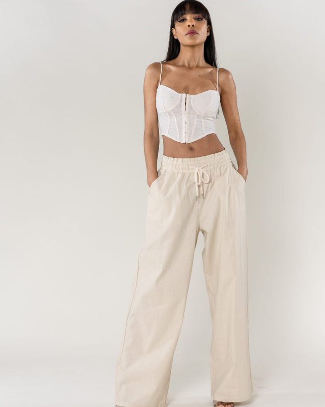 Wholesale Wide Linen Style Pants Beige